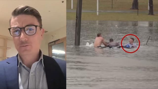 Moment man rescued from sinking car by Australian TV reporter