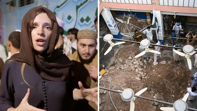 At the scene of a school roof collapse in Pakistan