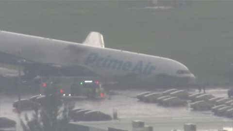 Video shows damaged Amazon cargo plane after crash