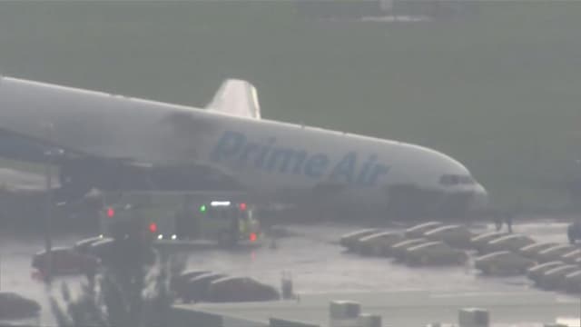 Video shows damaged Amazon cargo plane after crash