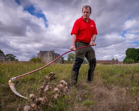 English Heritage trains new generation of scythers to maintain meadows and craft