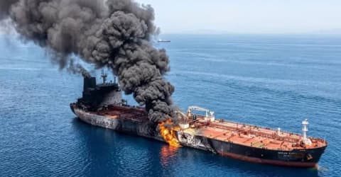 حريق بناقلة نفط بعد اصطدامها بلغم بحري في هرمز