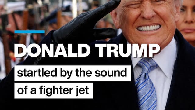 Donald Trump startled by the sound of a fighter jet