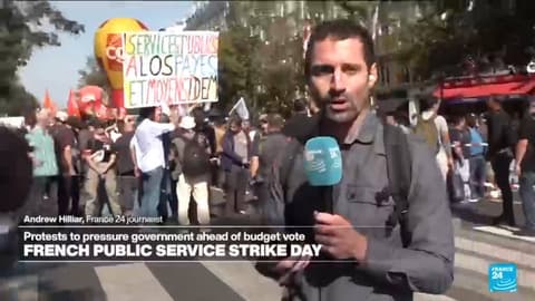 French public service strike day puts pressure on govt ahead of budget vote