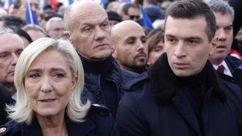 Le Pen stands by top ally Bardella as anti-Semitism claims hit star of French far right