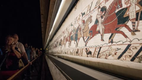 French president to open Bayeux Tapestry exhibition as he starts UK visit