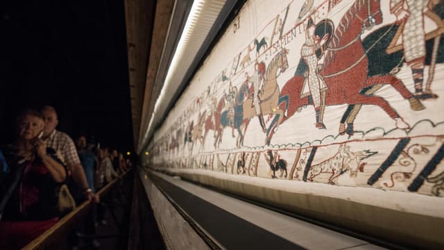 French president to open Bayeux Tapestry exhibition as he starts UK visit