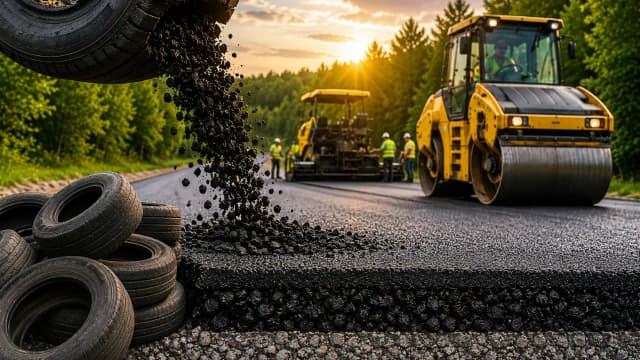 Michigan used 7,000+ recycled tires in Ellsworth Road paving; the project later won a national award