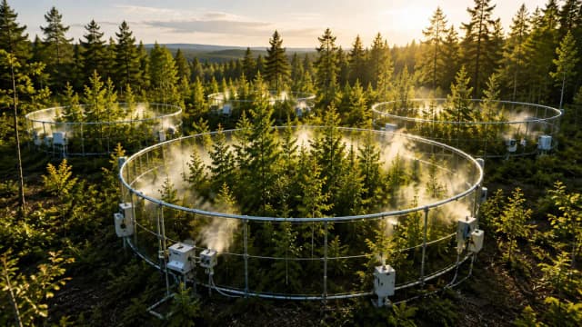 Scientists exposed a Wisconsin forest to extra CO₂ for 11 years; productivity rose 39%, but ozone cut gains