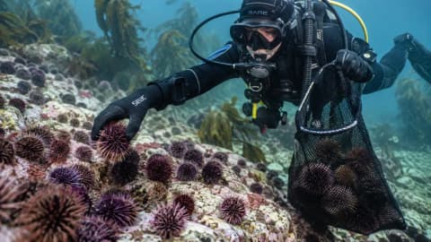 Volunteers removed 100,000 sea urchins in Norway; kelp and fish nurseries return