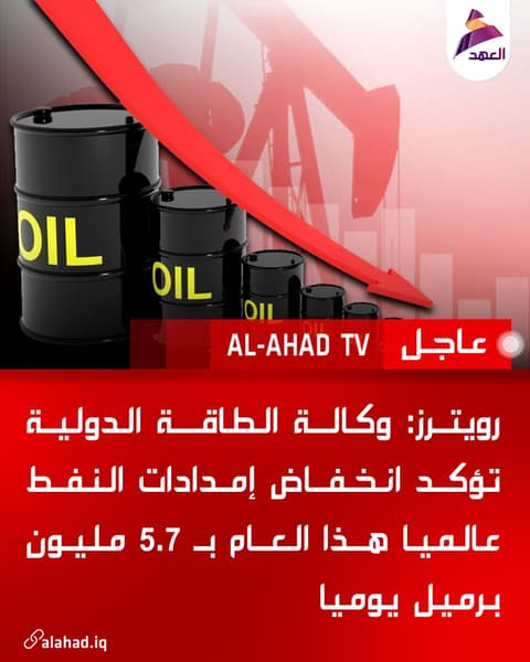 رويترز: وكالة الطاقة الدولية تؤكد انخفاض إمدادات النفط عالميا هذا العام بـ 5.7 مليون برميل يوميا