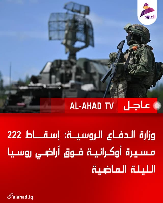 وزارة الدفاع الروسية: إسقاط 222 مسيرة أوكرانية فوق أراضي روسيا الليلة الماضية