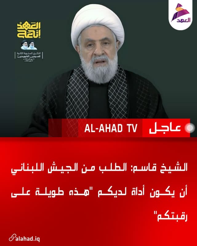 الشيخ قاسم: الطلب من الجيش اللبناني أن يكون أداة لديكم "هذه طويلة على رقبتكم"