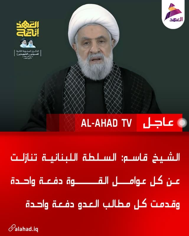 الشيخ قاسم: السلطة اللبنانية تنازلت عن كل عوامل القوة دفعة واحدة وقدمت كل مطالب العدو دفعة واحدة