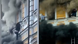 לכודים ברחו מהחלונות: "כטב"ם הסילון" של פוטין התפוצץ על האקדמיה למדעים בקייב | תיעוד